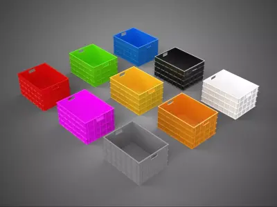 COLLECTION STANDARD COLORFUL PLASTIC CRATE BOX CONTAINER STORAGE 3D model