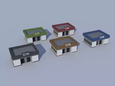 Cartoon Building Low Poly Building Commercial Gym Low-poly 3D model