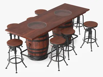  Barrel Base Bar Table with Industrial Bar Stools Brown 