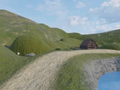 Rural Settlement With Pond 3D model