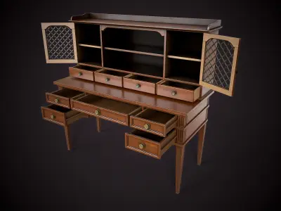 Vintage Office Desk with hutch Low-poly 3D model