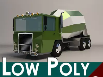 Low-Poly Cartoon Concrete Mixer Truck Low-poly 3D model