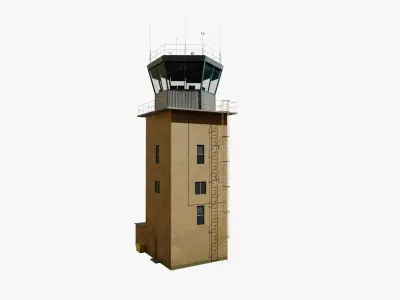 Air Traffic Control tower with interior Low Poly PBR 3D model