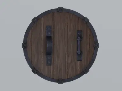 Round wooden shield Low-poly 3D model