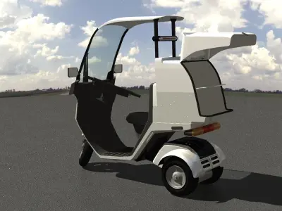 Pizza delivery motorcycle and 2way box Low-poly 3D model