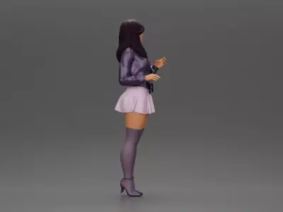 Beautiful girl standing in jacket and dress waiting for someone 3D print model