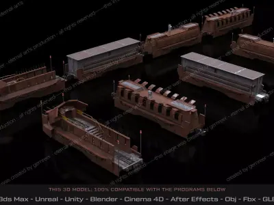 Military Armored Train - Transport Pack Low-poly 3D model