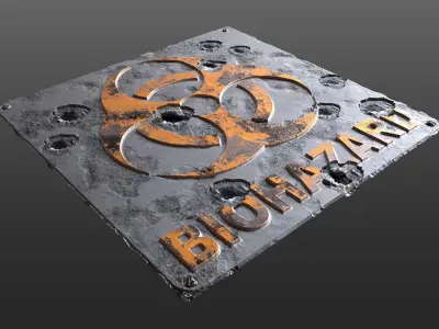 Metal biohazard Sign Sci-Fi Bullet Holes Seamless PBR Texture Texture