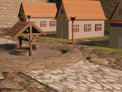 medieval village Low-poly 3D model buy