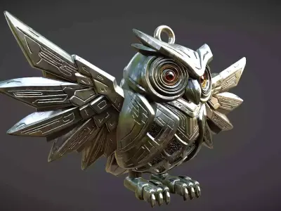 large industrial steampunk owl pendant 3D print model
