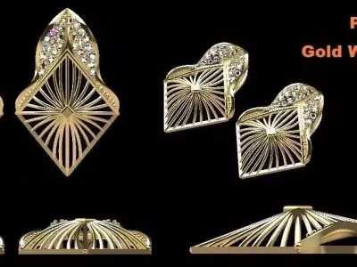 Pendant gold earrings and necklaces Free 3D model