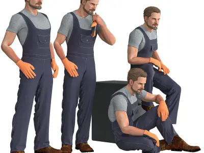 Plumber - Mechanic Overalls -Industrial Workwear Outfit Low-poly 3D model