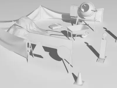 roadwork set of tents and equipment 3D model