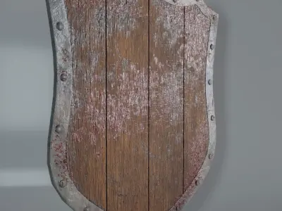 Shield wooden with blood Low-poly 3D model