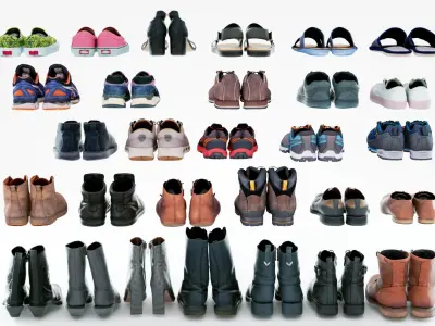 29 pairs of womans and mans shoes boots sneakers sandals slippers 3D model