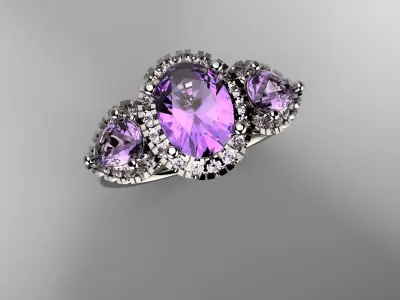 three stones engagement Ring for Women 3D print model