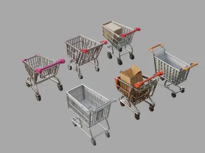 Shopping trolleys Pack Low-poly 3D model
