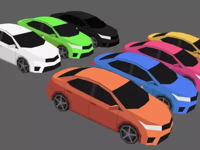 Game-ready car two cars Low-poly 3D model