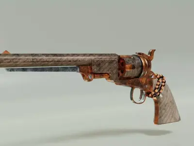 Revolver with Rosary beads Low-poly 3D model