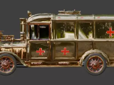 Stylized 3D Steampunk Medical Ambulance Low-poly 3D model