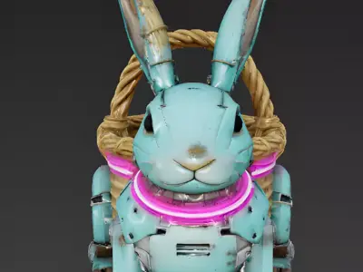 Realistic Cybernetic Easter Rabbit Basket 3D Model Low-poly 3D model