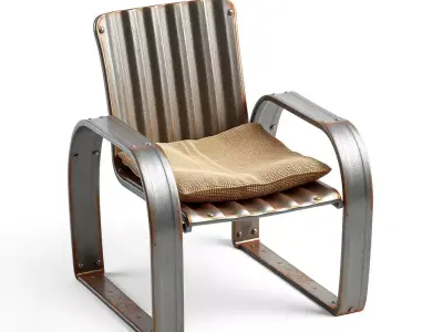 Industrial Metal Armchair with Cushion Low-poly 3D model