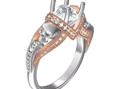 Round Stone Skull Ladies Engagement Ring 3D print model