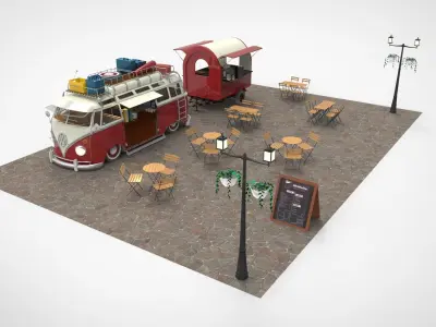 Set Food coffee street cafe Low-poly 3D model purchase