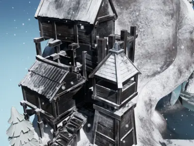 Blender 3  Unreal Engine 5  Snow Fjord Scene Game Design Low-poly 3D model