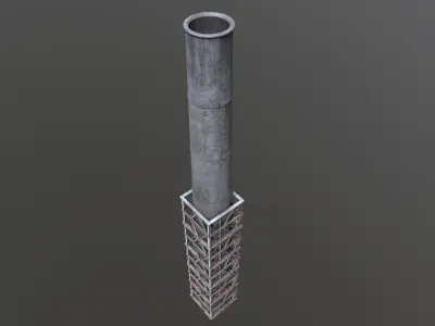 Industrial Smokestack Tower with Steel Support Frame Low-poly 3D model