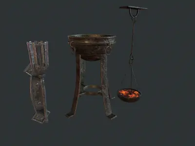 Torch set metal stool Low-poly 3D model