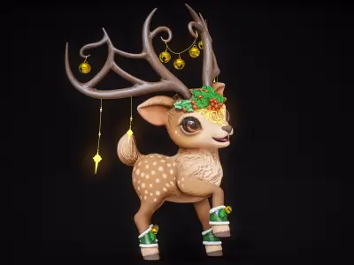 Cartoon Christmas Deer Rigged PBR 3D model