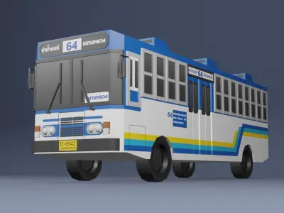 Blue Thai bus Low poly v04 Low-poly 3D model