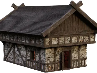 Old Medieval Building House 4K Textures GameReady 46 Low-poly 3D model