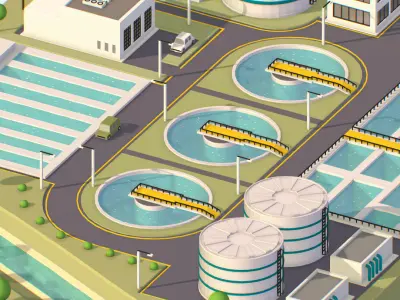 Water Treatment Plant Low-poly 3D model