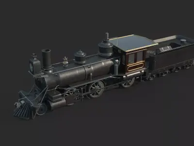 Old-fashioned wood-fueled steam train 3D model