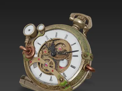Antique Steampunk Pocket Watch - Clockwork with Exposed Gears 3D model