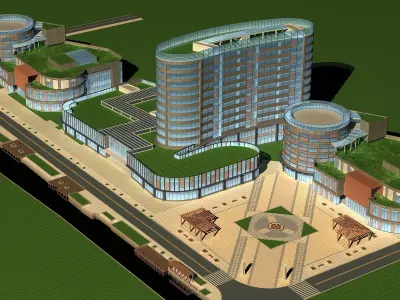 Architecture city with buildings and river 3D model