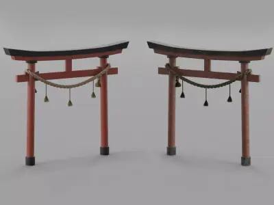 Japanese Torii Gate with Shimenawa Rope and Tassels Low-poly 3D model