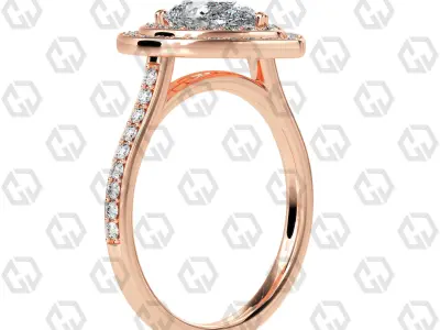Ring 207 Pear Shape Cathedral Double Halo pave set with Gems 3D print model