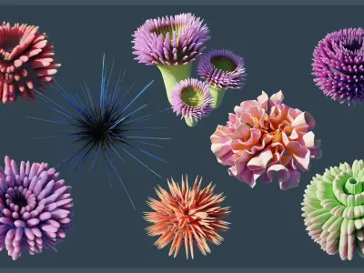 Lowpoly Anemones Pack Low-poly 3D model