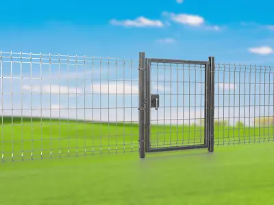 Metal gates and grating wall PBR low-poly game ready Low-poly 3D model