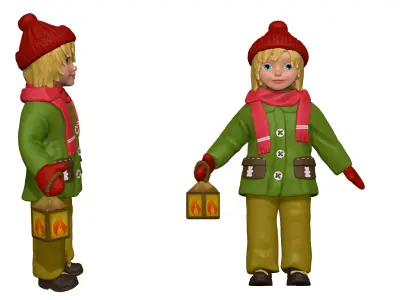 001322 a boy with the candle in green costume 3D model