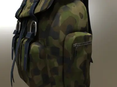 Military camouflage backpack  Low-poly 3D model