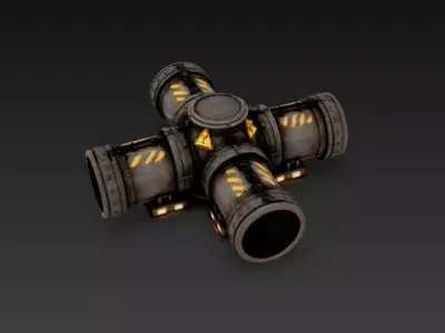 Industrial Sci-Fi Pipeline Cross Junction - Low Poly Game Ready Low-poly 3D model
