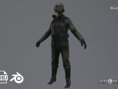 german soldier with gas mask 3D model