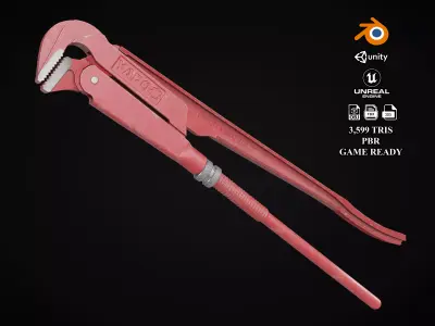  Adjustable Pipe Wrench Low-poly 3D model