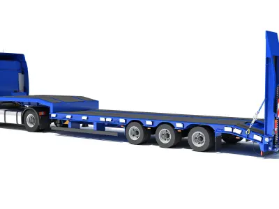 Heavy Truck with Semi Low Loader Trailer 3D model