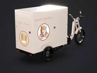 Electric Cargo Tricycle Delivery Bicycle - Bakery Delivery Low-poly 3D model