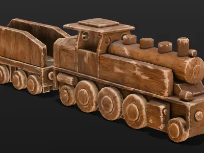  Wooden Train 3D Model  Low-poly 3D model